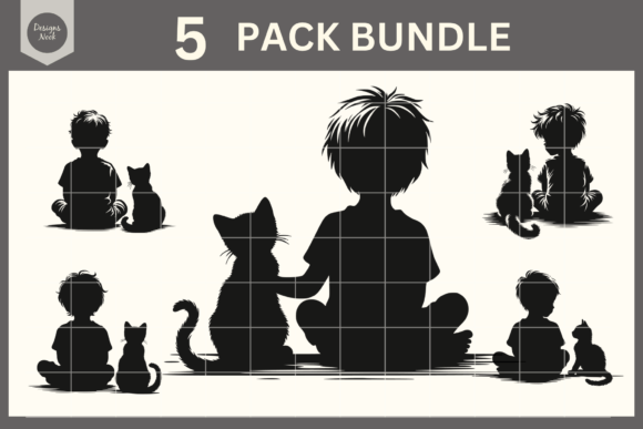 Boy and Kitten SVG Clipart Silhouette Review
