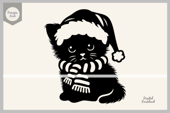 Kitten Santa SVG Clipart Silhouette PNG Review